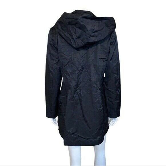 Jones New York Hooded Black Snap-Collar Raincoat Size Small NWT - Picture 3 of 9